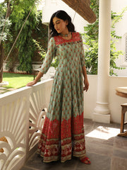 Green Vasansi Silk Printed Anarkali Gown