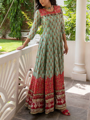 Green Vasansi Silk Printed Anarkali Gown