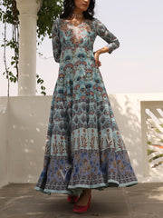 Blue Vasansi Silk Printed Anarkali Gown