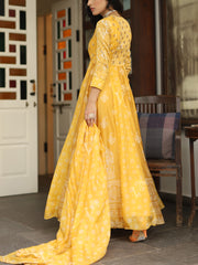 Yellow Vasansi Silk Printed Anarkali Gown