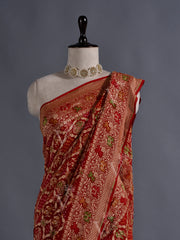 Red Georgette Bandhani  Zari Saree