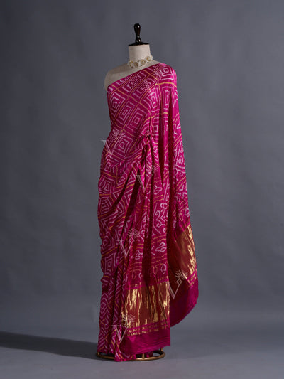 Rani Pink Georgette Bandhani Zari Saree