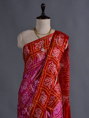 Red and Pink Silk Bandhani  Zari Saree