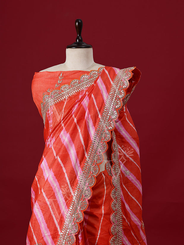 Red Leheriya Tusser Silk Saree