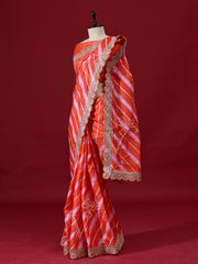 Red Leheriya Tusser Silk Saree