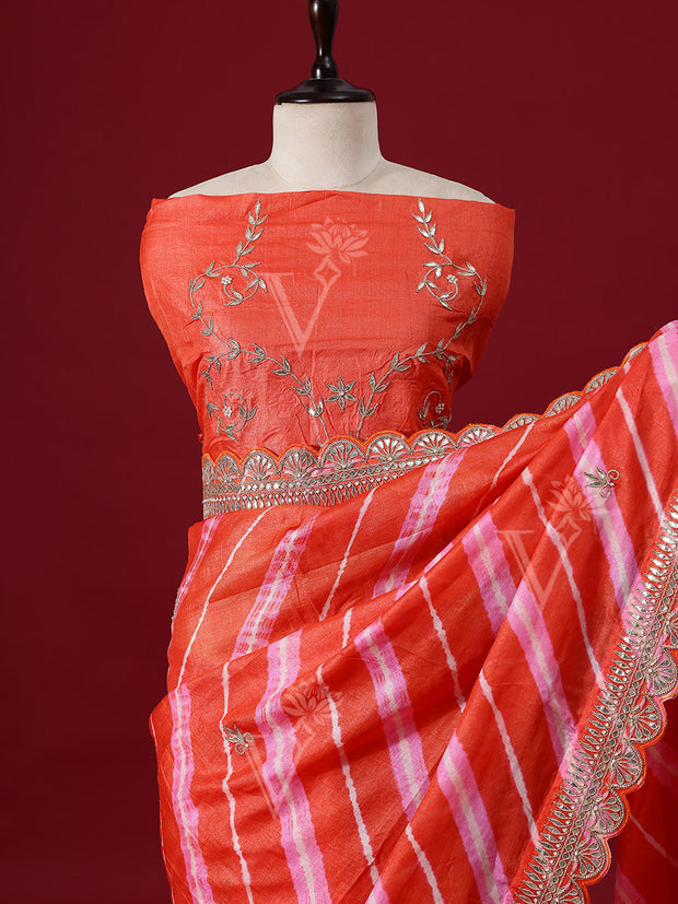 Red Leheriya Tusser Silk Saree