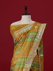 Green Leheriya Tusser Silk saree