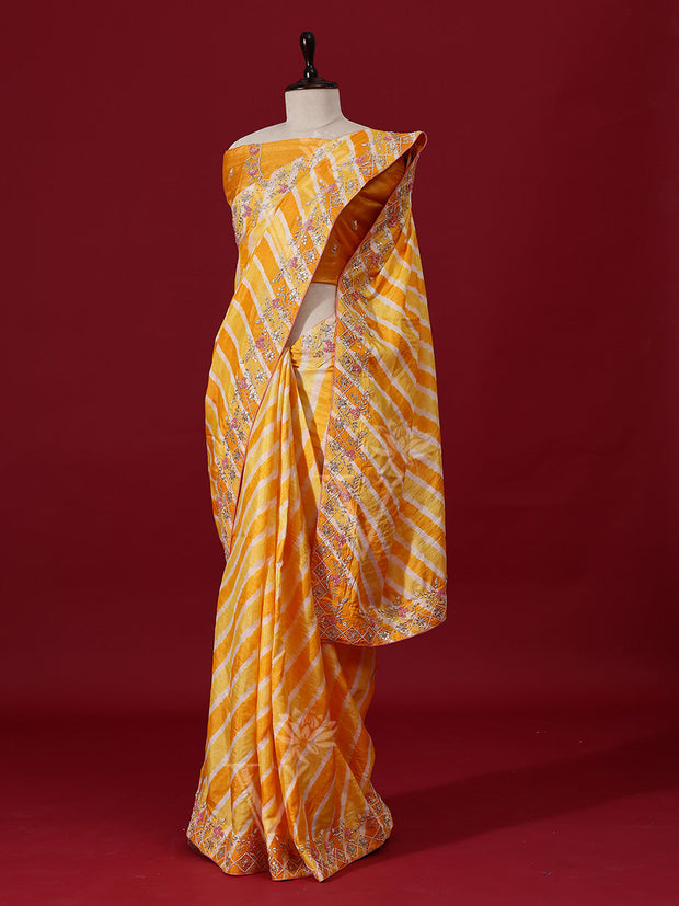 Yellow Leheriya Tusser Silk saree