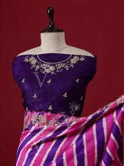 Purple Leheriya Handcrafted Tusser Silk saree