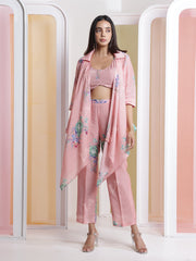 Onion Pink Asymmetric Jacket, Bustier and Pant Set