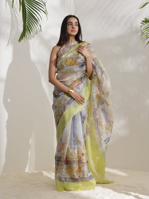 Pastel Organza Printed Saree