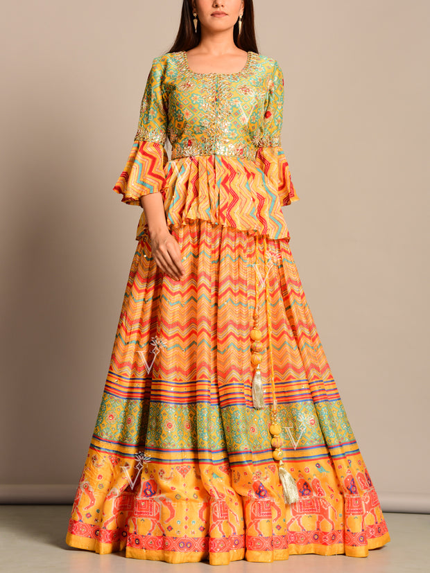 Yellow Peplum Lehenga Set