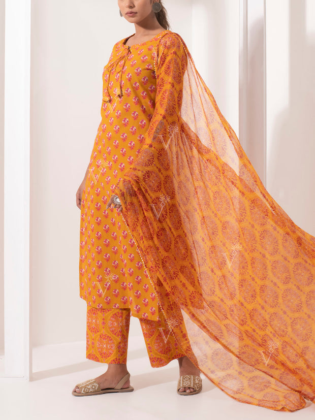Orange Cotton Suit Set