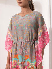 Grey and Peach Silk Kaftan Set