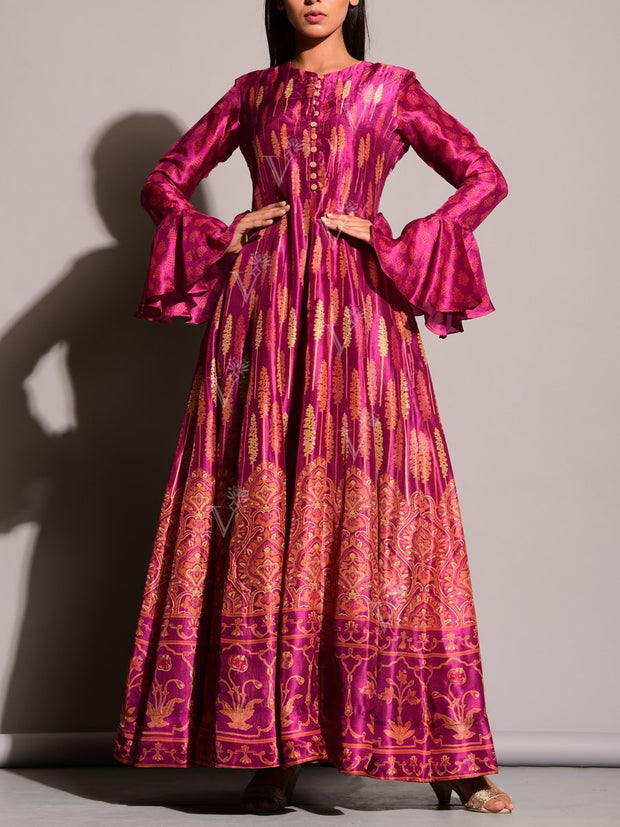 Wine Handcrafted Anarkali Gown