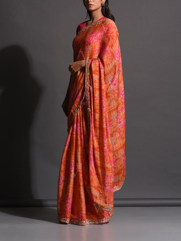 Tangerine Organza Printed Saree