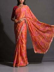 Tangerine Organza Printed Saree