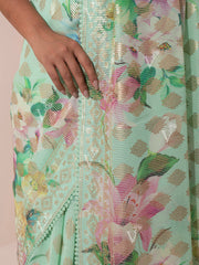 Mint Green Sequins Georgette Saree