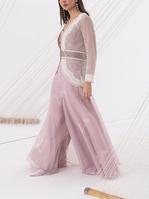 Lilac Organza Jacket Palazzo Set