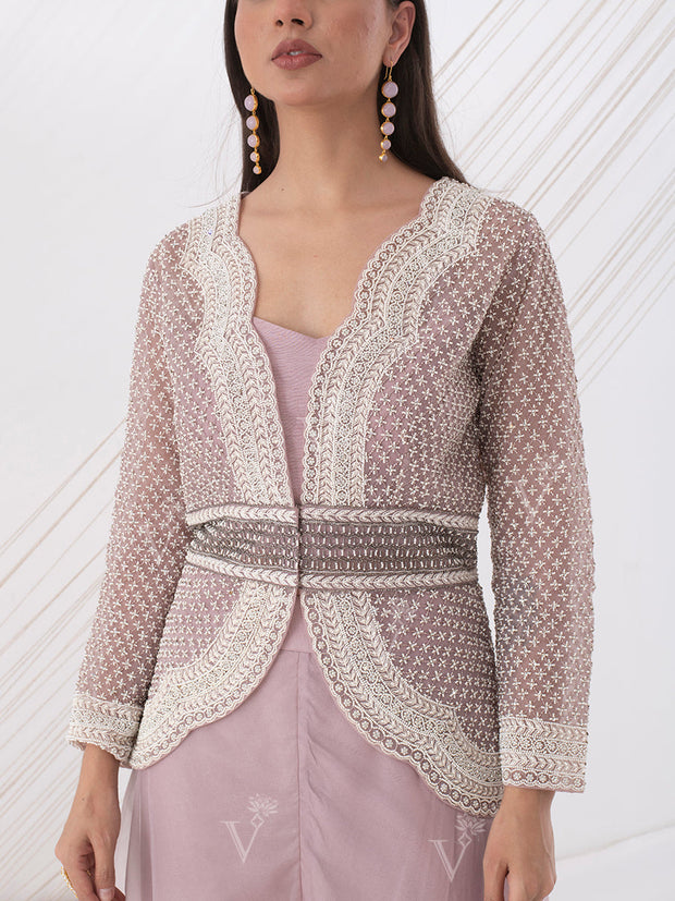 Lilac Organza Jacket Palazzo Set