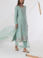 Grey Organza Silk Suit Set