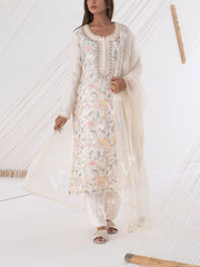 Off White Embroidered Kurta Set