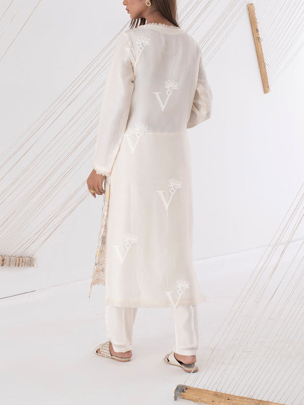 Off White Embroidered Kurta Set