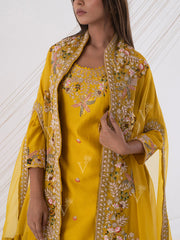 Yellow Organza Embroidred Cape Sharara Set