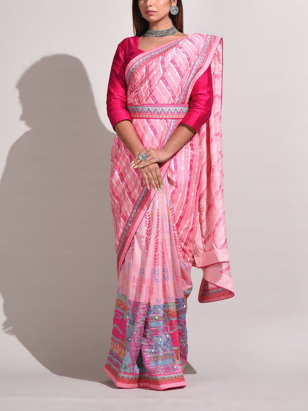 Peach Bemberg Highlighted Saree