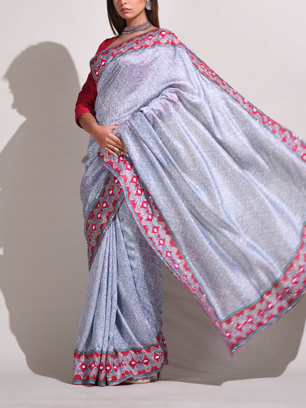 Grey Bemberg Highlighted Saree