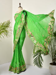 Green Georgette Bandhani Gotta Patti Saree