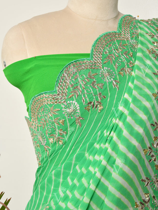 Green Georgette Leheriya  Gotta Patti Saree