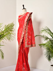 Red Georgette Bandhani Gotta Patti Saree