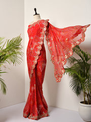 Red Georgette Bandhani Gotta Patti Saree