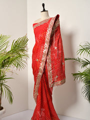 Red Georgette Bandhani Gotta Patti Saree