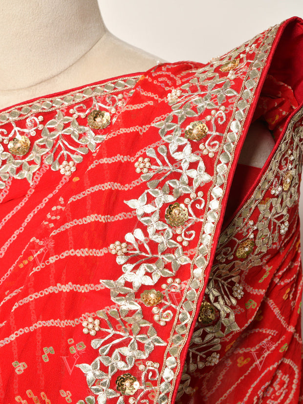 Red Georgette Bandhani Gotta Patti Saree