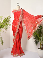 Red Georgette Bandhani Gotta Patti Saree