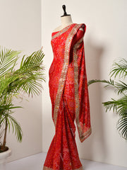 Red Georgette Bandhani Gotta Patti Saree