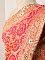 Red And Pink Banarasi Bandhani Gotta Patti Saree