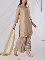 Beige Organza Embroidered Sharara Set