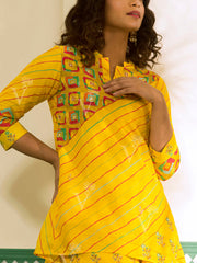 Yellow Vasansi Silk Leheriya Co-ord Set