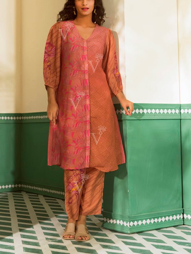 Salmon Pink and Beige Vasansi Silk Co-ord Set