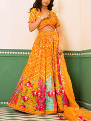 Yellow Vasansi Silk Printed Lehenga