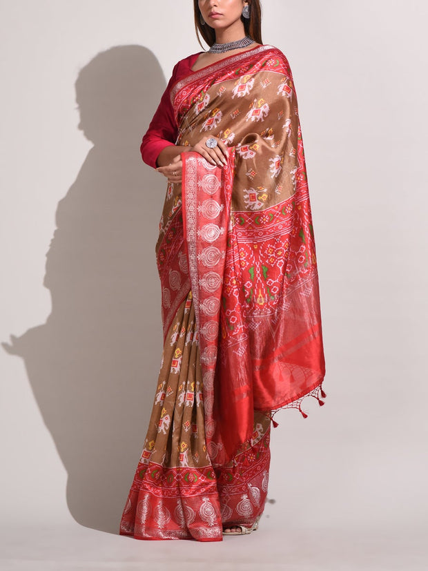 Brown Tussar Silk Saree