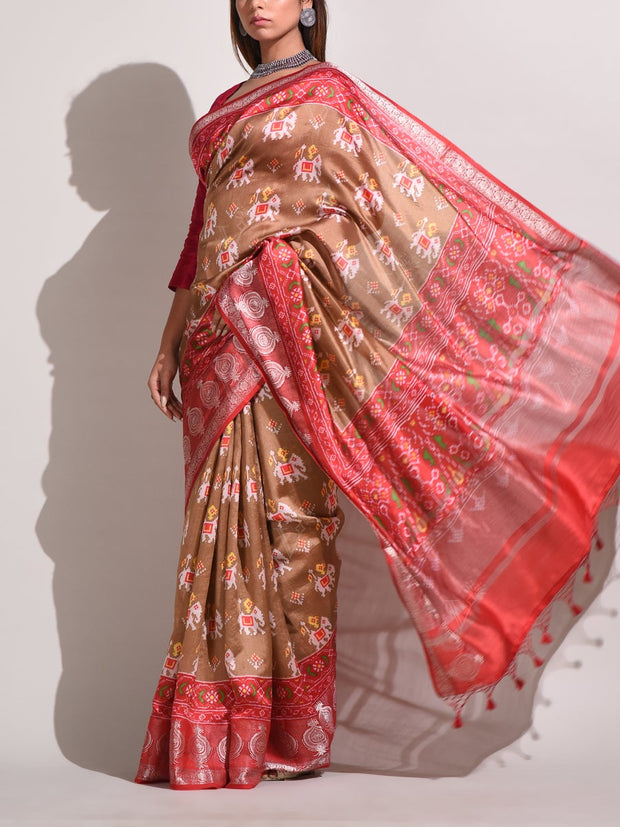 Brown Tussar Silk Saree