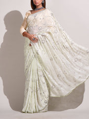 Pista Green Wrinckle Crepe Saree