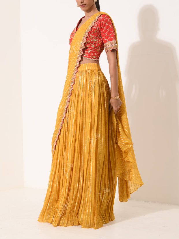 Mustard Yellow Georgette Drape Saree