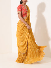 Mustard Yellow Georgette Drape Saree