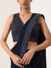 Navy Blue Pre-Draped Cocktail Saree