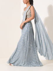 Ice Blue Cocktail Pre-Draped Saree